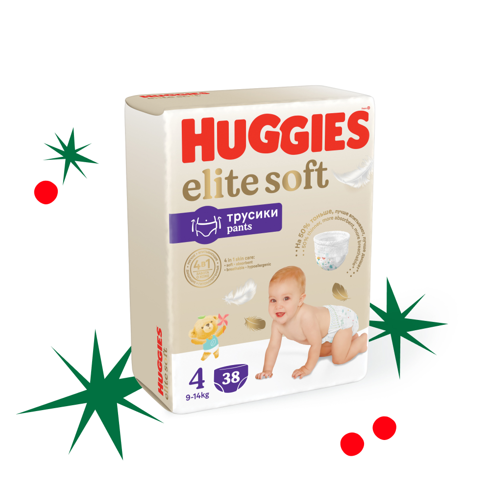 Подгузники-трусики Huggies Elite Soft 9-14 кг, 4 размер, 38 шт