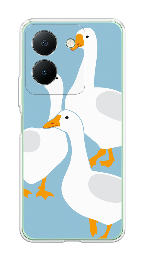 

Чехол на Vivo Y27S "Гусиное трио", Голубой;белый;серый;желтый, 269750-1