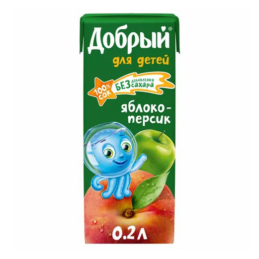 

Сок Добрый из яблок и персиков, обогащенный витаминным комплексом Active kid 0,2л