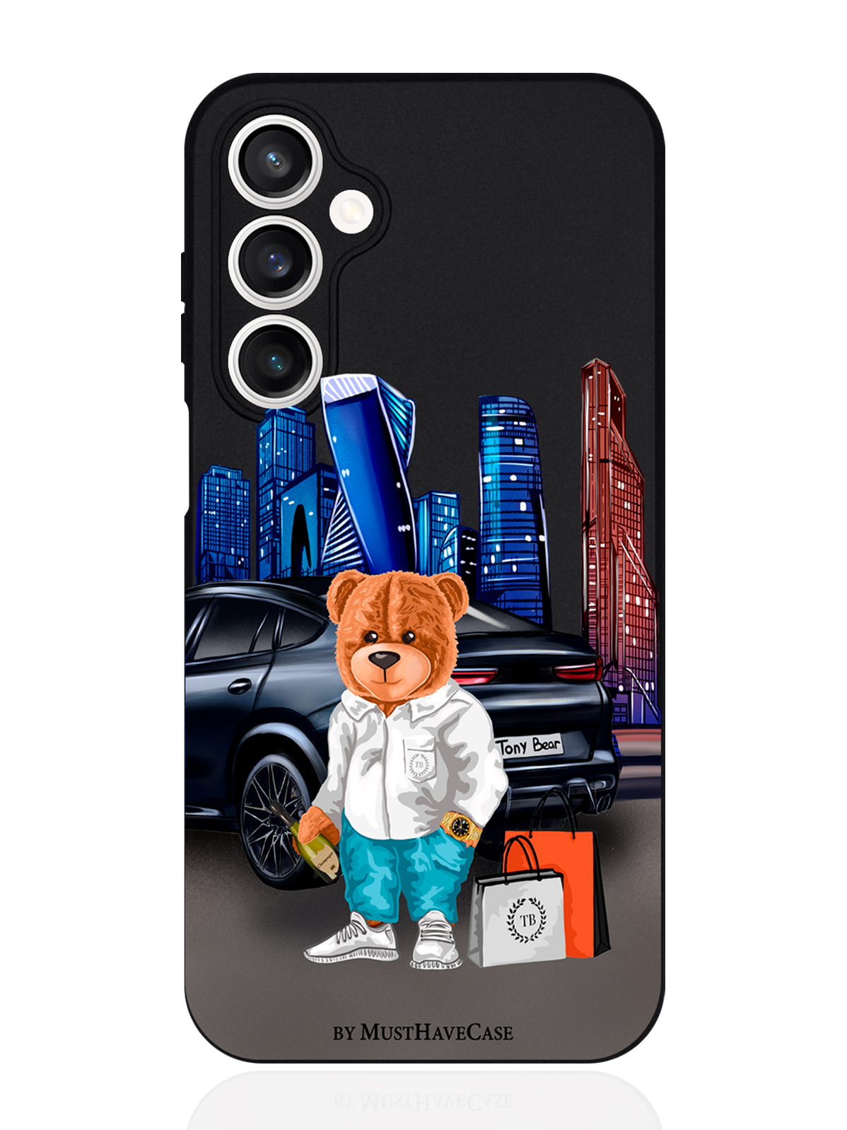 

Чехол для смартфона Samsung S23Fe черный силиконовый Tony Moscow city/ Тони Москва Сити, Черный;синий;коричневый, Samsung