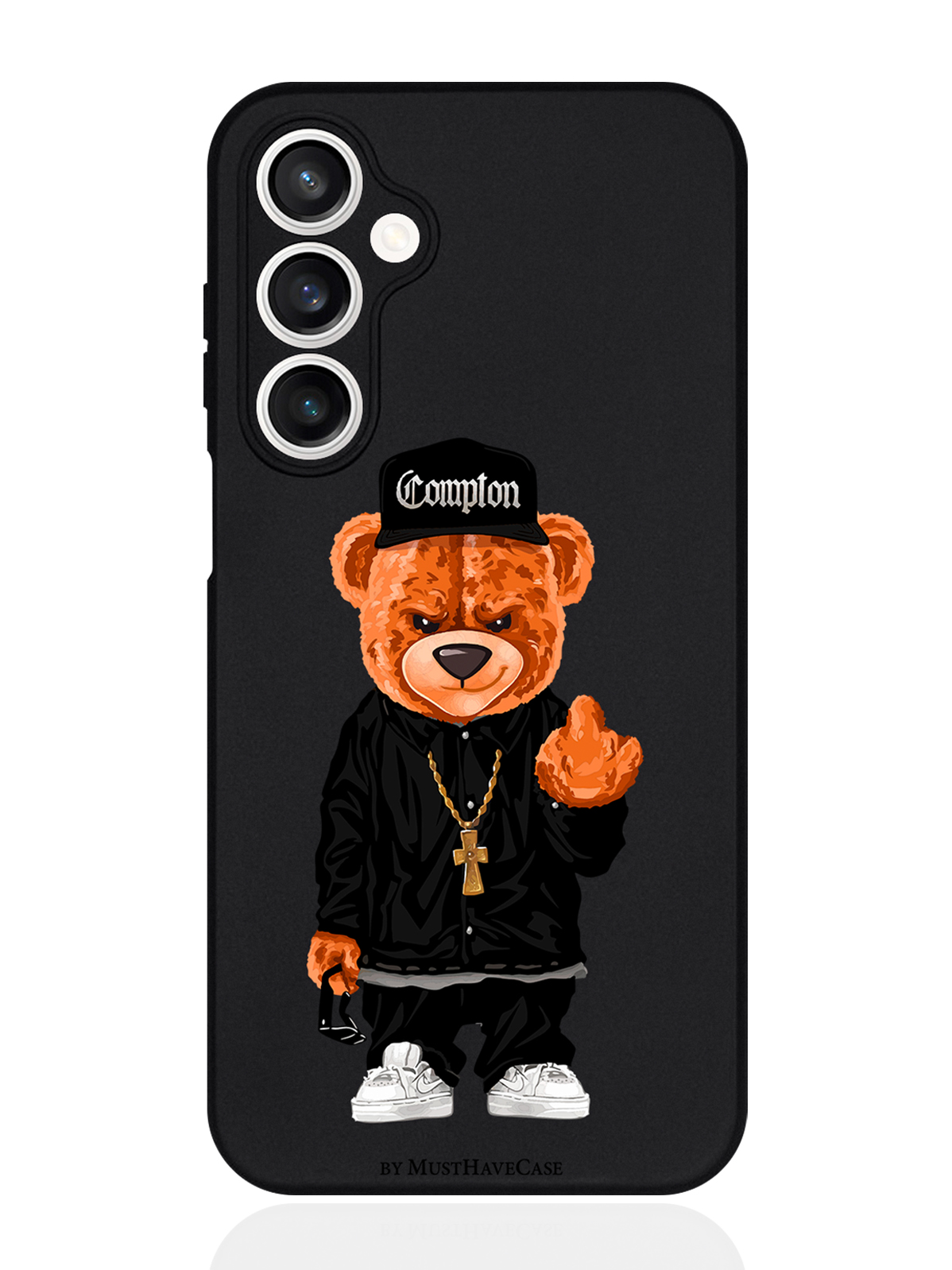 

Чехол для смартфона Samsung S23Fe черный силиконовый Мишка Compton, Коричневый;черный;белый, Samsung