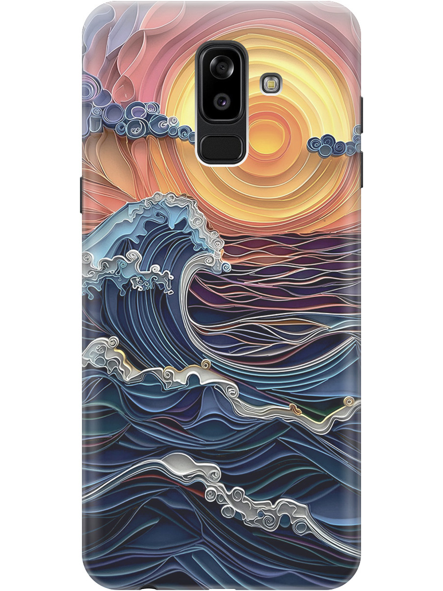 

Силиконовый чехол на Samsung Galaxy J8 с принтом "Волны на закате", Прозрачный;оранжевый;синий, 718586810