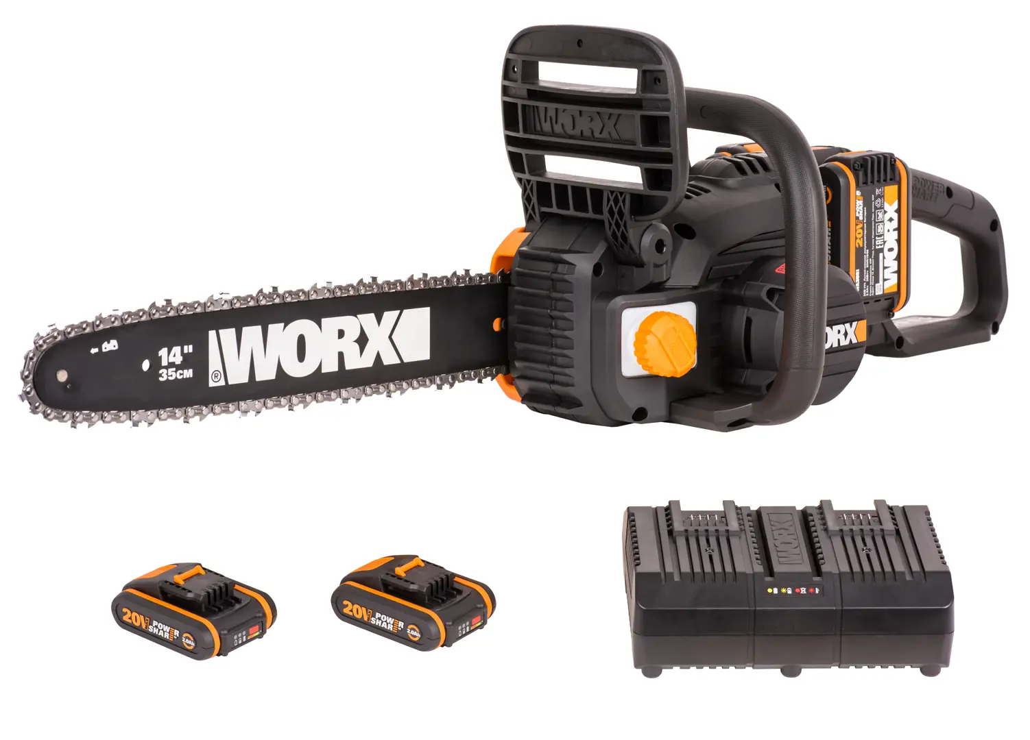 

Аккумуляторная пила Worx WP370E 40 В шина 35 см АКБ и ЗУ в комплекте