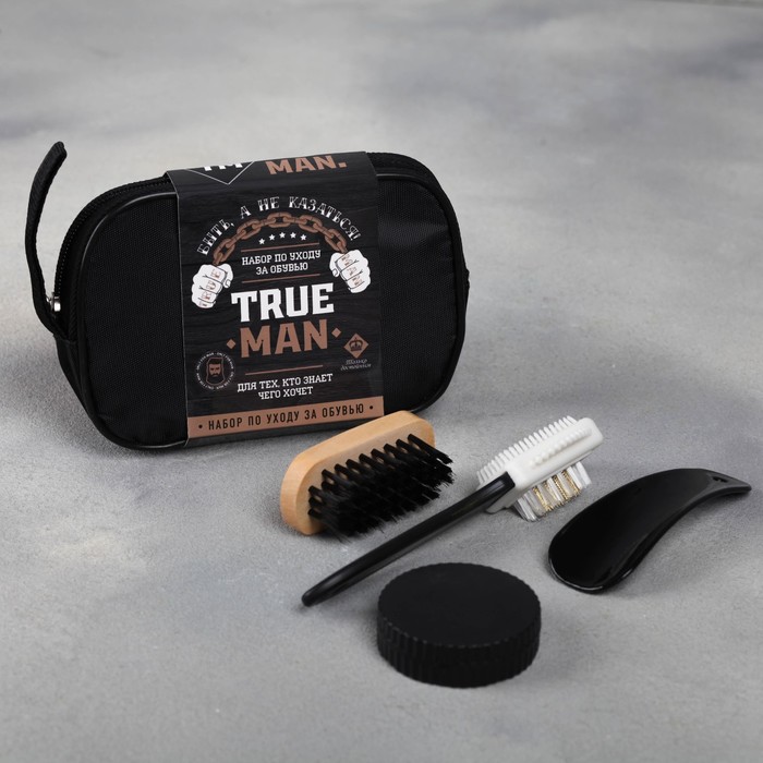 

Набор дорожный для обуви «True man»: щётка 2 шт., губка, лопатка, Черный
