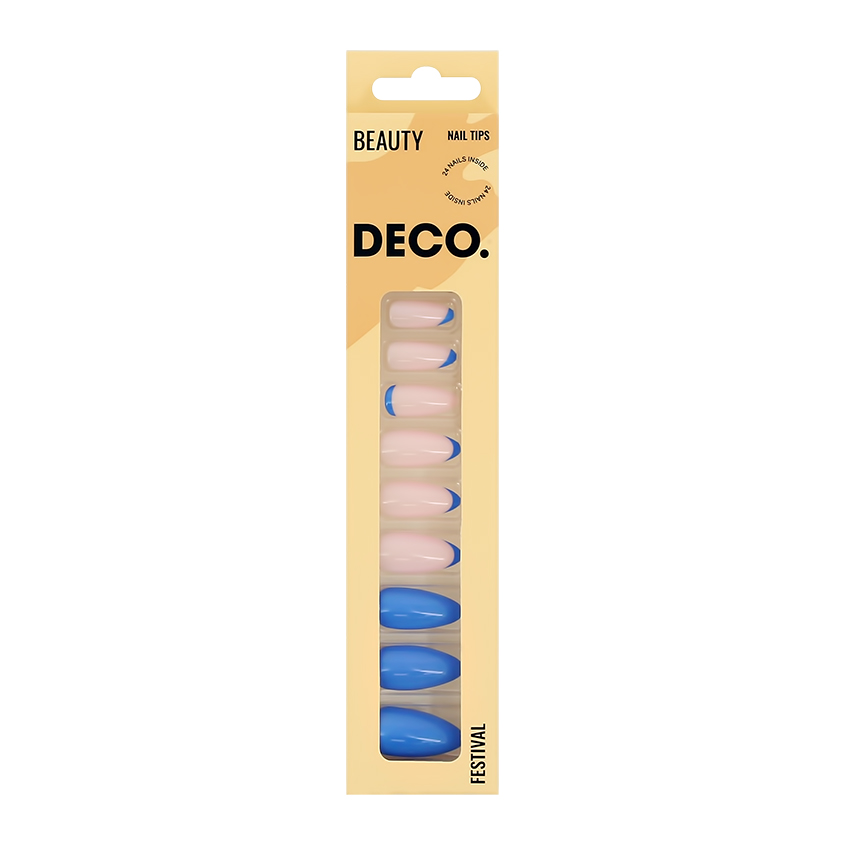 

Набор накладных ногтей с клеевыми стикерами DECO. BEAUTY festival blue pinky, Бежевый;синий, festival