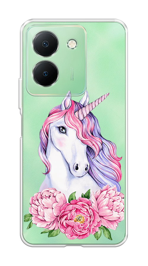

Чехол на Vivo Y27S "Единорог с пионами", Розовый;белый;зеленый, 269750-1