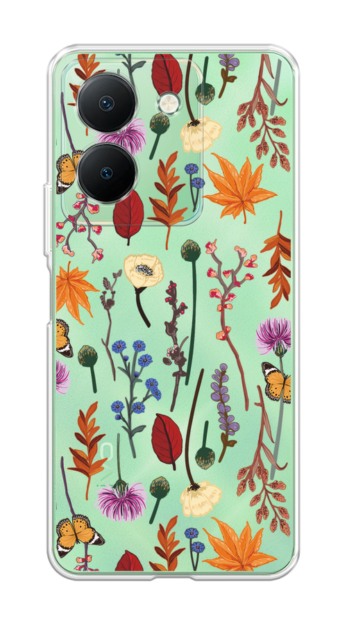 

Чехол на Vivo Y27S "Orange Purple flowers", Оранжевый;красный;розовый;желтый;прозрачный, 269750-1