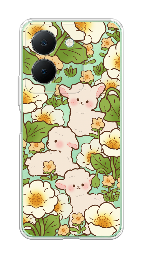 

Чехол на Vivo Y27S "Овечки в цветах", Зеленый;бежевый, 269750-1