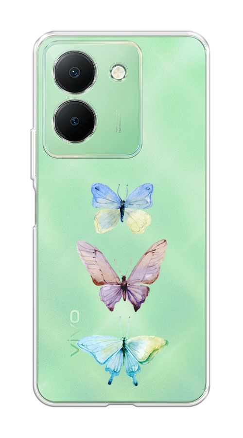 

Чехол на Vivo Y27S "Акварельные бабочки", Бирюзовый;розовый, 269750-1