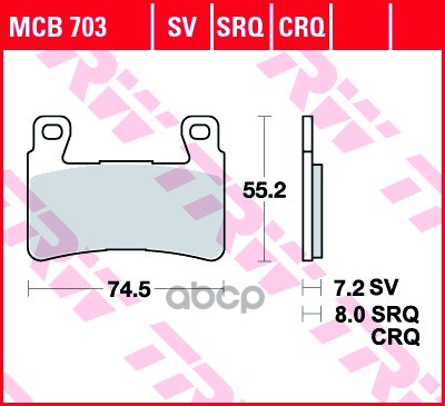 

Тормозные колодки TRW/Lucas передние дисковые для Honda CBR600 99-10 CBR900 98-99 MCB703SV