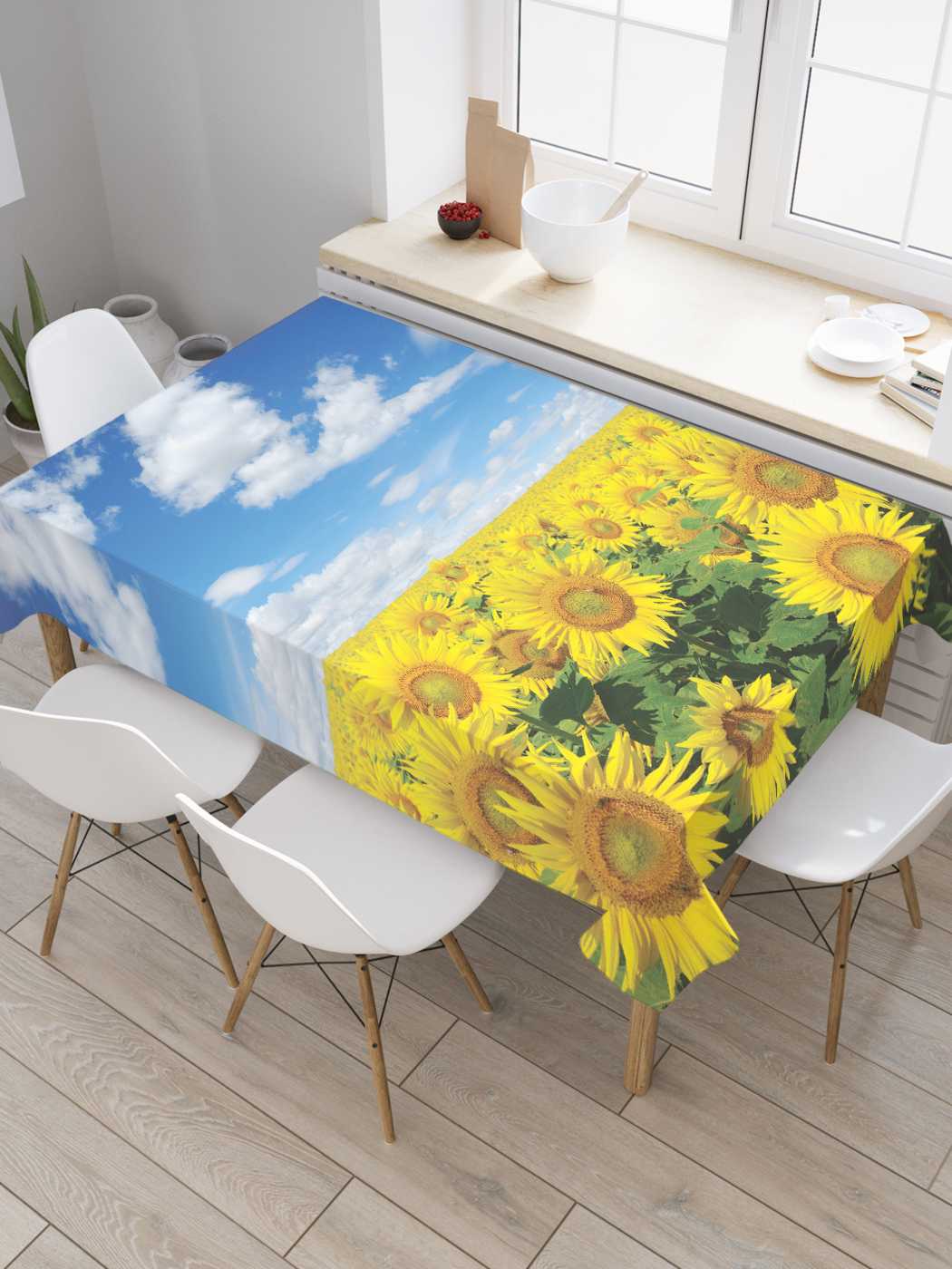 

Скатерть прямоугольная JoyArty "Подсолнухи под небом" из оксфорда, 120x145 см, Подсолнухи под небом