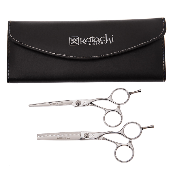 Комплект парикмахерских ножниц в чехле Katachi, форма ножниц: Классическая Серебристый