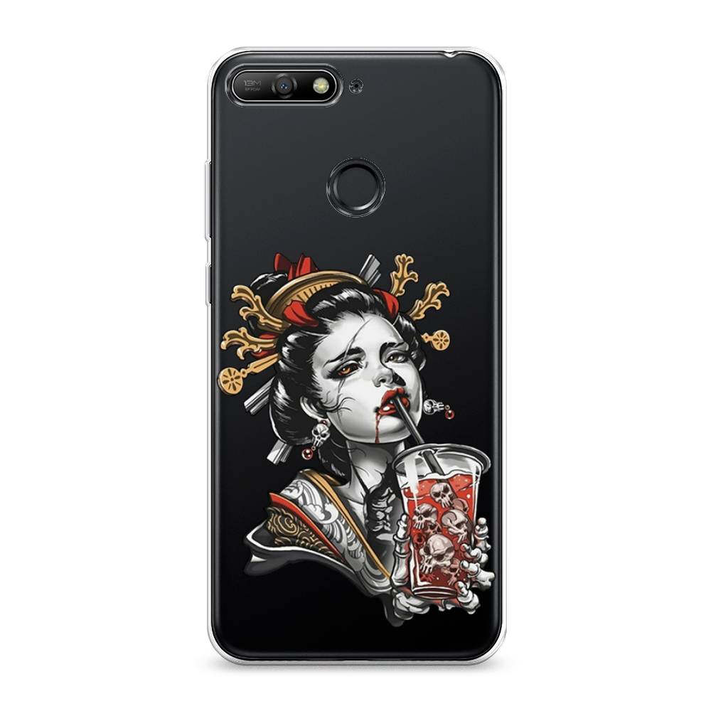 

Чехол на Honor 7C "Опасная гейша", Красный;черный;серый, 65750-4