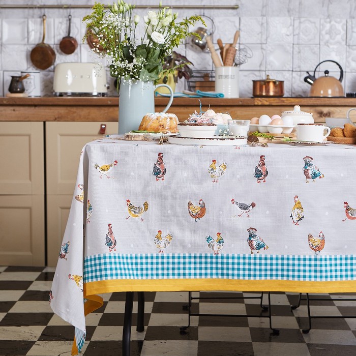 

Скатерть пасхальная, Этель Chicken Ranch 110х147 см, 100% хлопок, репс 210 г/м2, Голубой;серый