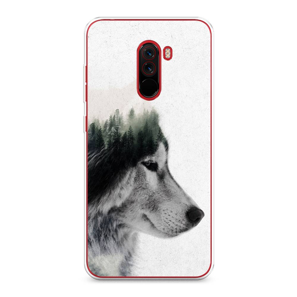

Чехол на Xiaomi Pocophone F1 "Волк лес", Серый;белый, 34450-1