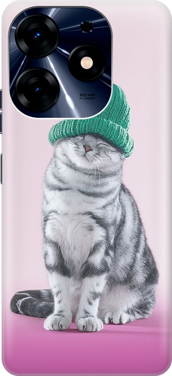 

Чехол на Tecno Spark 10 Pro "Кот в зеленой шапке", Розовый;серый, 159561