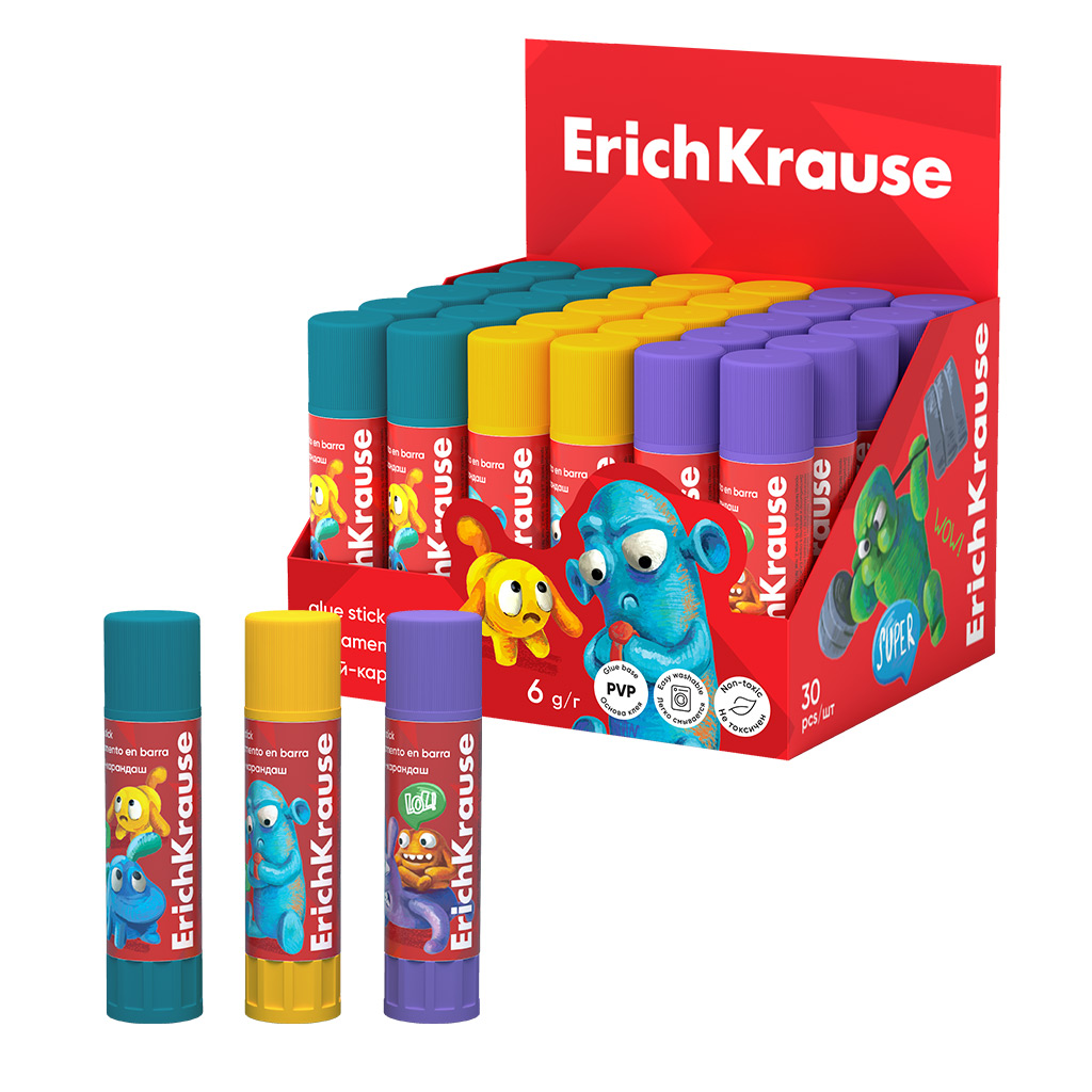 Клей-карандаш ErichKrause EasyStick Jolly Friends, 60909, 6г в коробке-дисплее по 30 шт 600017153222