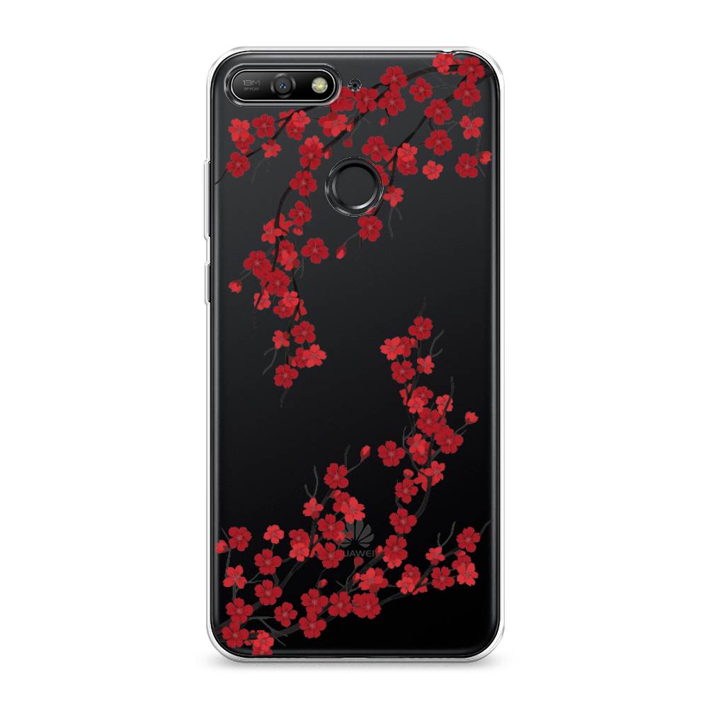 

Чехол на Honor 7C "Красная сакура", Красный;черный, 65750-2
