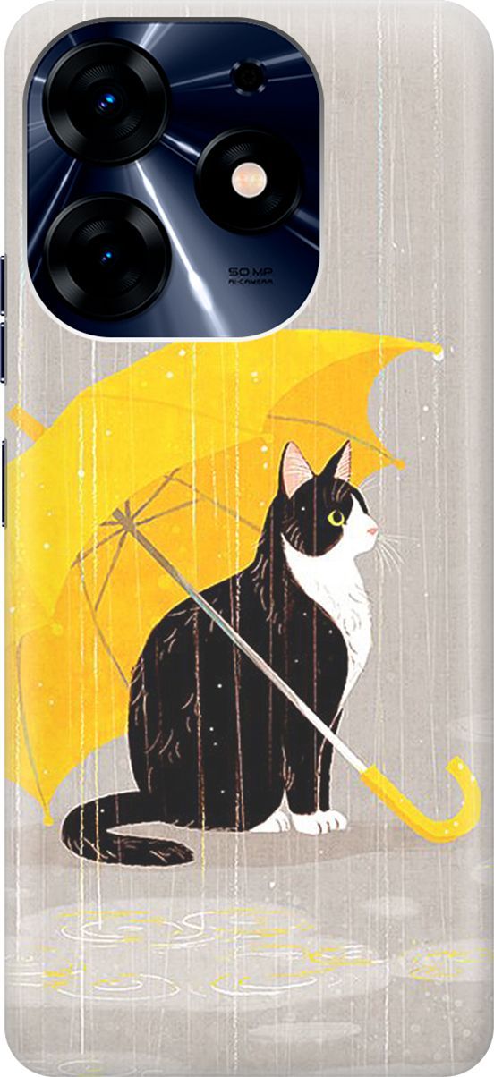 

Чехол на Tecno Spark 10 Pro "Кот с желтым зонтом", Желтый;серый, 159561