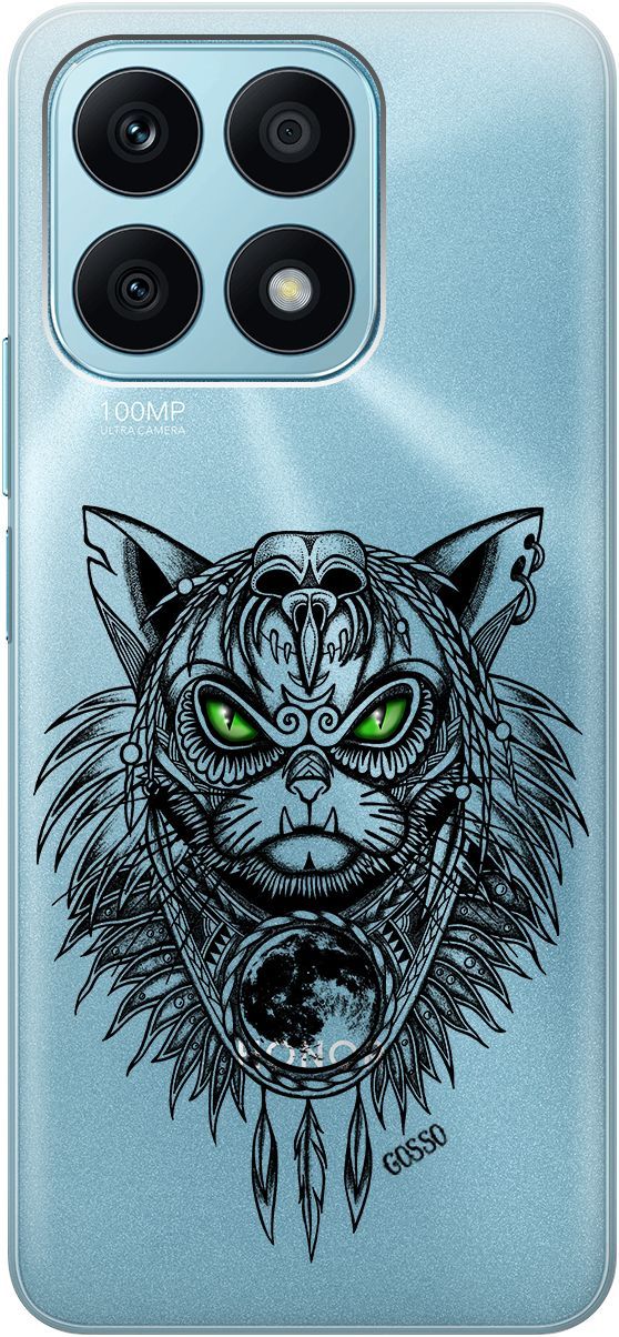 

Силиконовый чехол на Honor X8a с 3D принтом "Shaman Cat" прозрачный, Прозрачный;черный, 158891