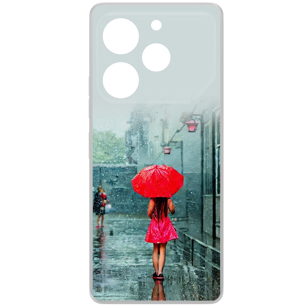 

Чехол-накладка Krutoff Clear Case Красный зонтик для TECNO Pova 6 Pro, Прозрачный