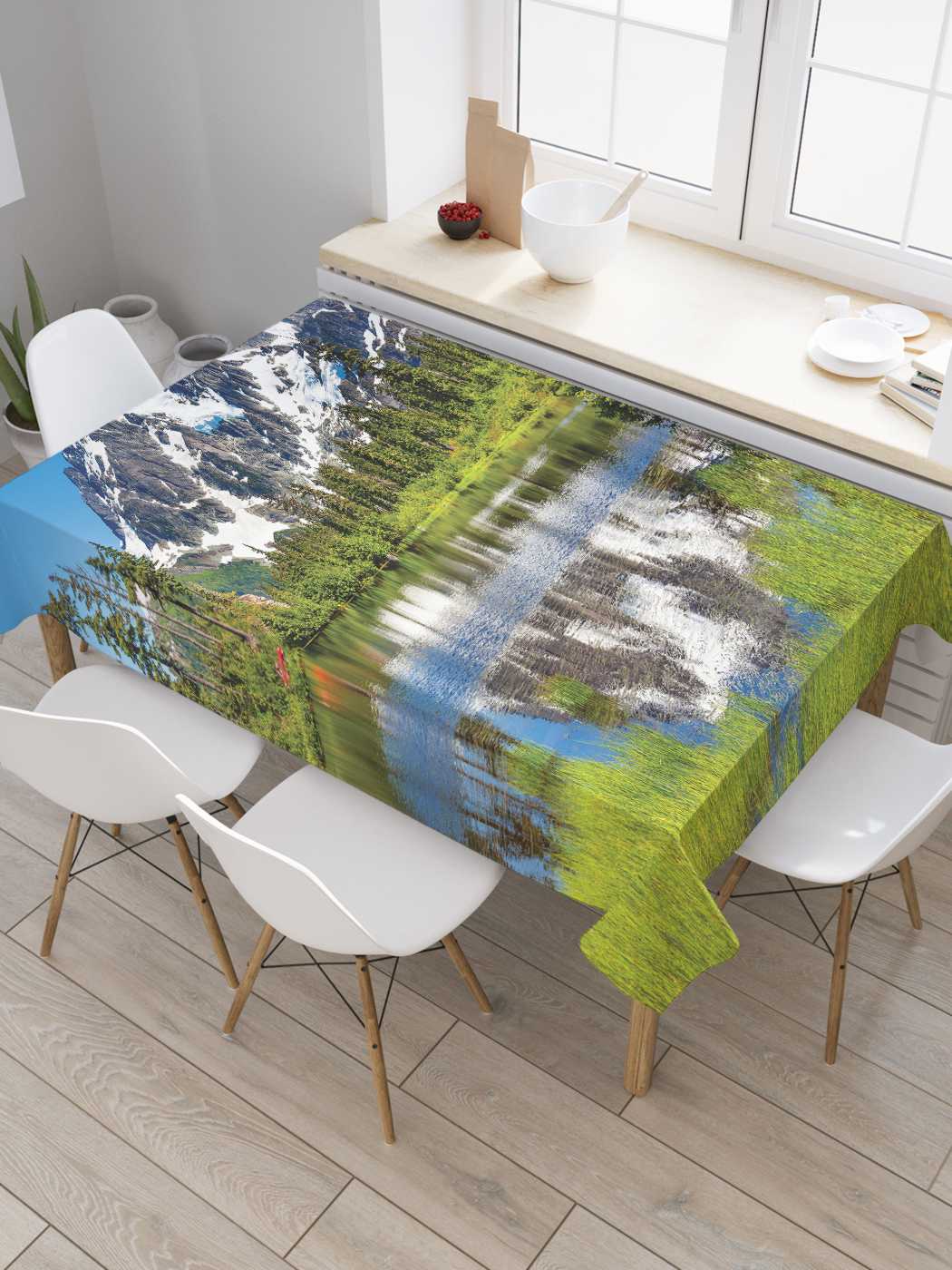 

Скатерть прямоугольная JoyArty "Зеркальная река в горах" из оксфорда, 120x145 см, Зеленый, Зеркальная река в горах