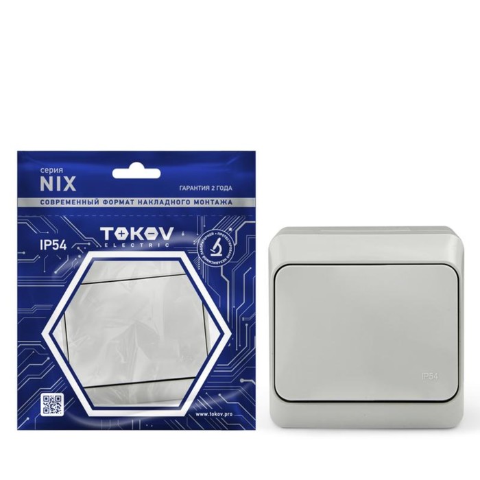 фото Выключатель tokov electric, nix, 1 клавиша, 10а, ip54, 250в, серый, tke-nx-v1-c06-ip54