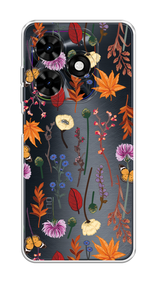 

Чехол на Tecno Spark Go 2024/Spark 20C "Orange Purple flowers", Оранжевый;красный;розовый;желтый;прозрачный, 304650-1