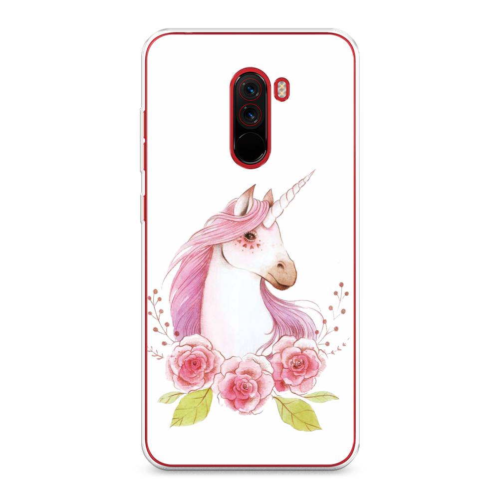 

Чехол на Xiaomi Pocophone F1 "Единорог цветы", Белый;розовый;серый, 34450-1
