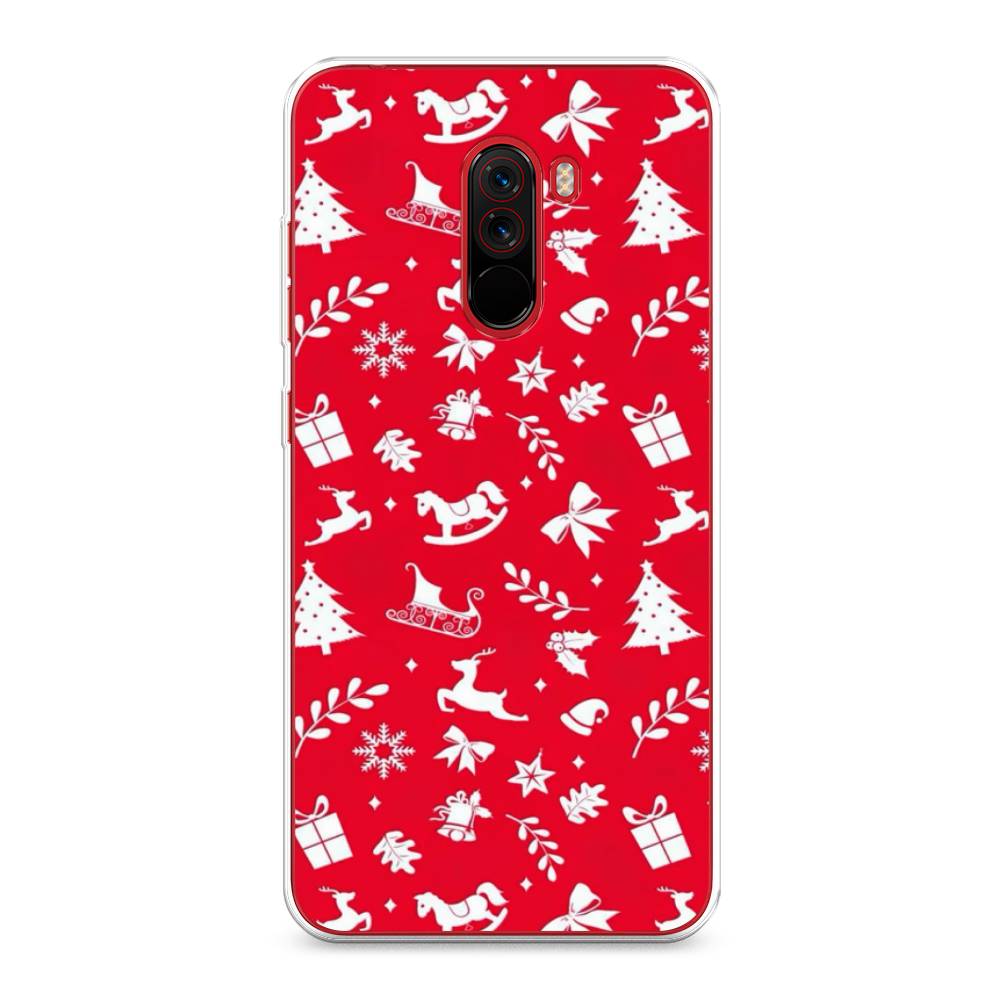 

Чехол на Xiaomi Pocophone F1 "Красный новогодний фон", Красный;белый, 34450-5