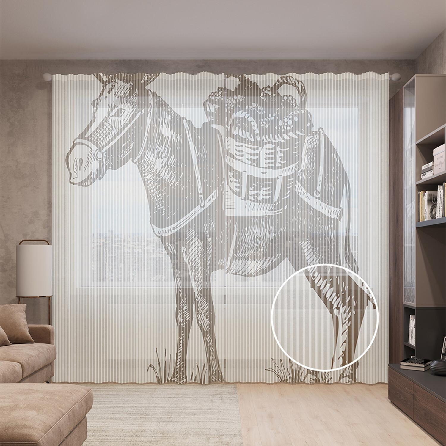 

Тюль вуаль на шторной ленте с принтом JoyArty "Навьюченный осел", 310х265 см, Навьюченный осел