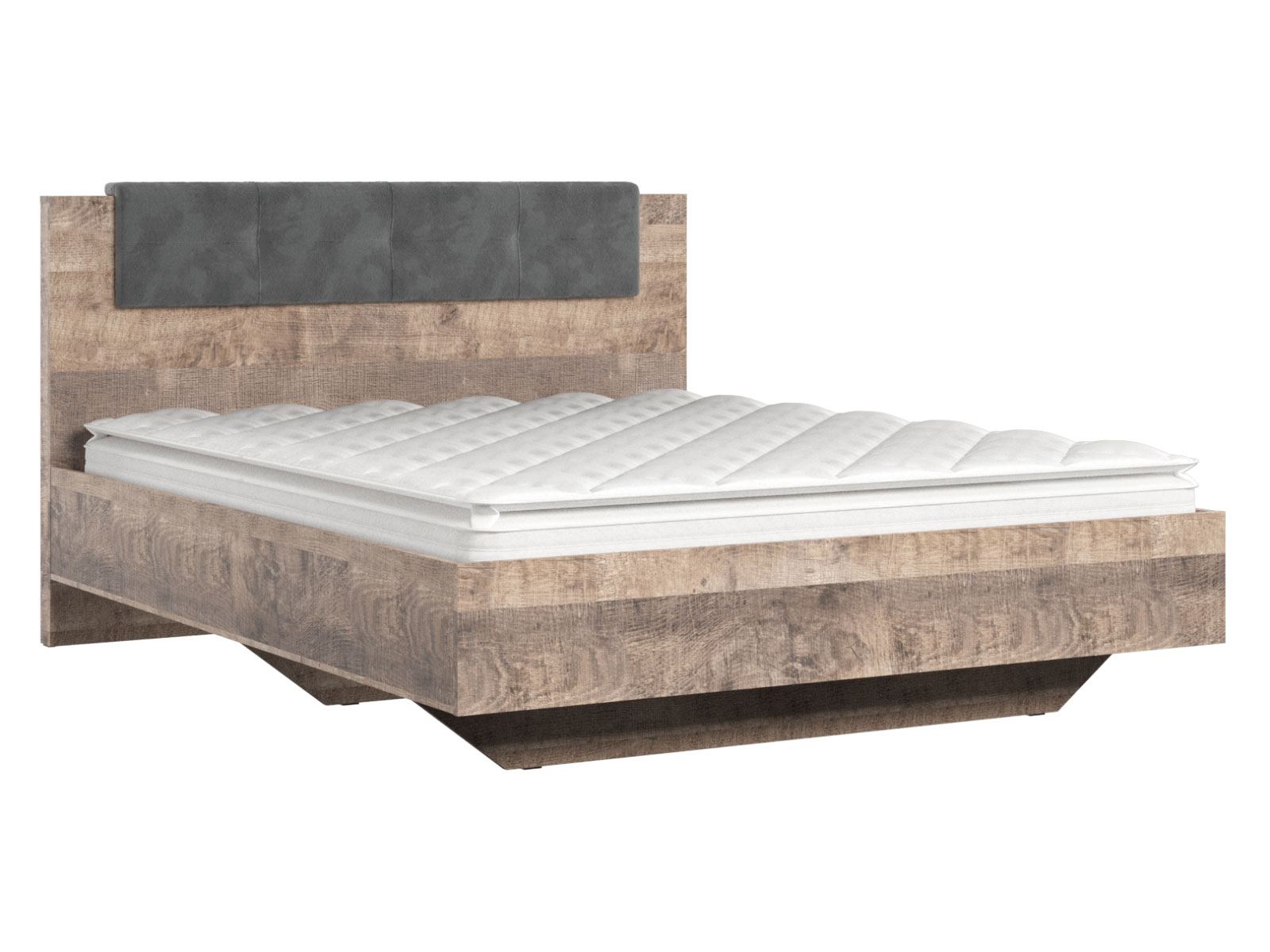 Двуспальная кровать Хуго Дуб Гранж/Темно-серый, велюр, 160х200 см
