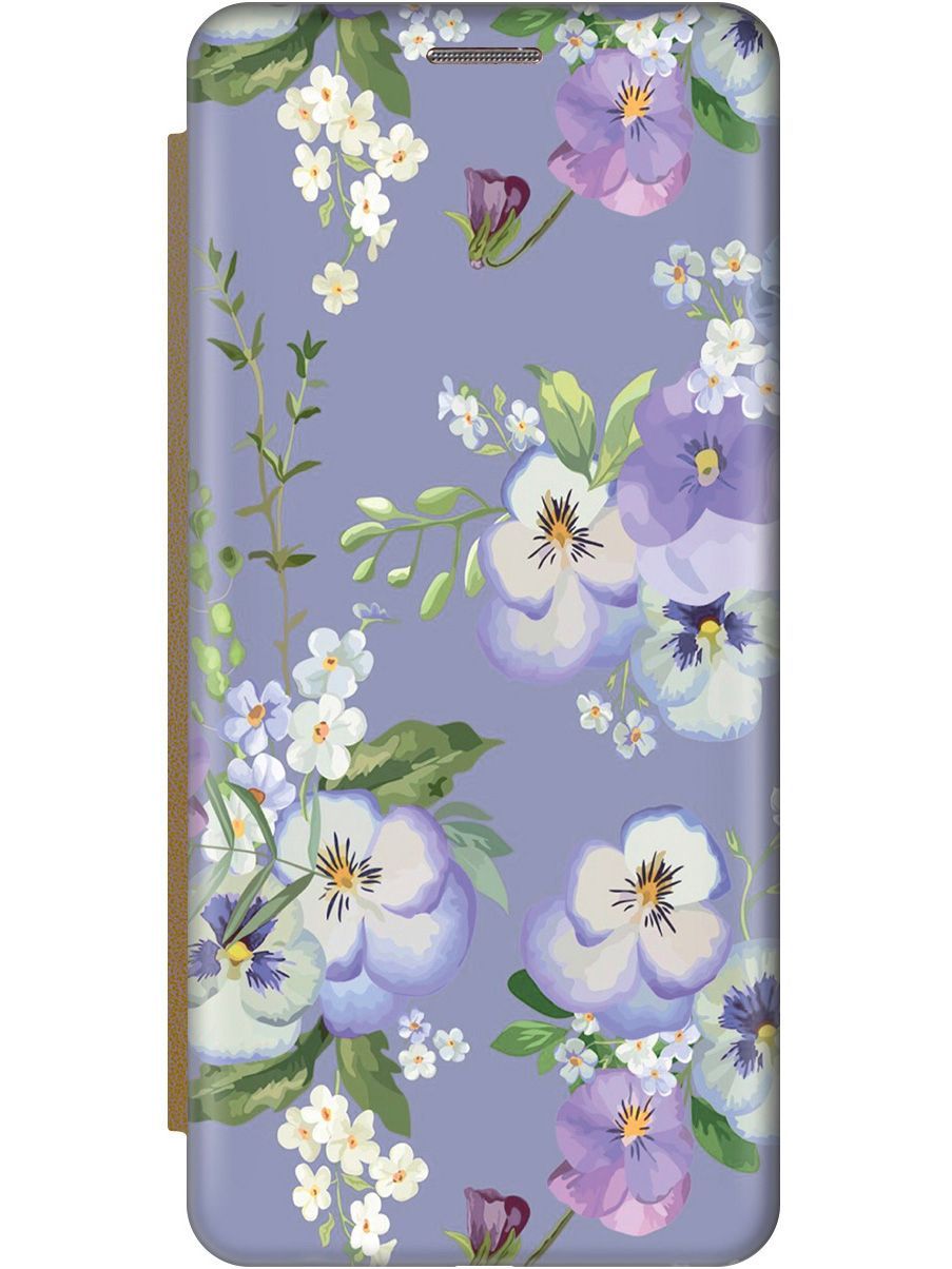 

Чехол-книжка на Xiaomi Redmi 8 "Цветочки на синем фоне" золотистый, Белый;синий, 10238