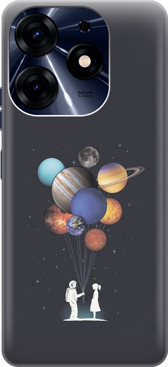 

Чехол на Tecno Spark 10 Pro с принтом "Космический подарок", Белый;голубой, 159557