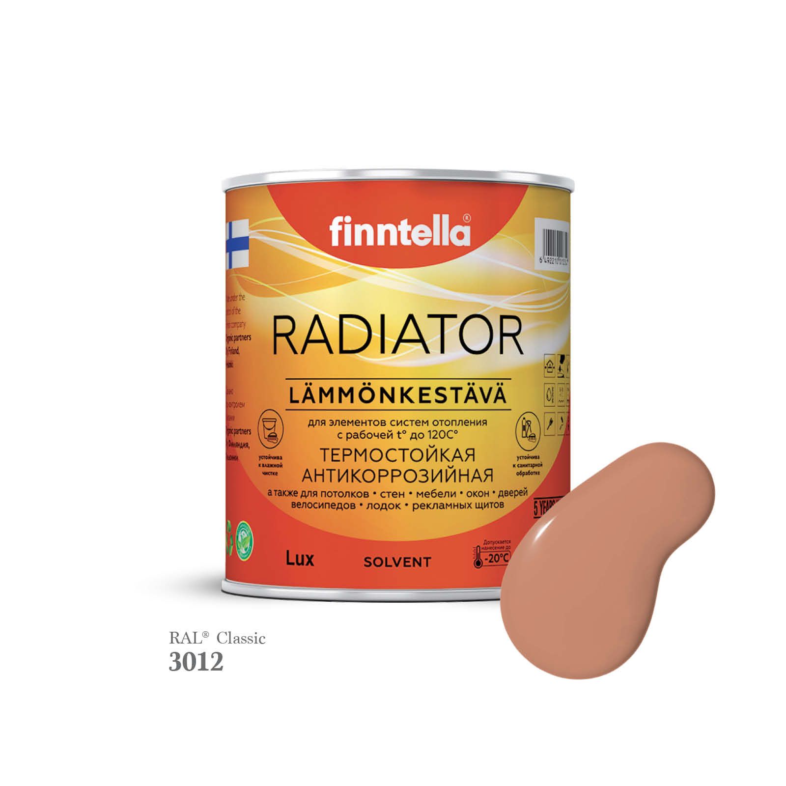 

Краска для радиаторов быстросохнущая финская эмаль FINNTELLA RADIATOR, цвет RAL3012 , 0,9л, Розовый, RADIATOR RAL