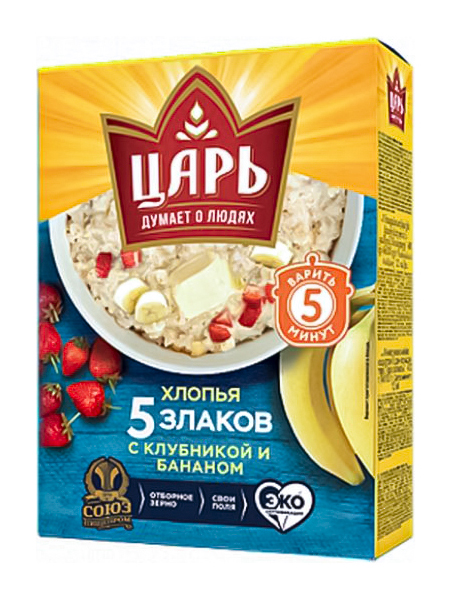 

Хлопья Царь 5 злаков с клубникой и бананом 400 г