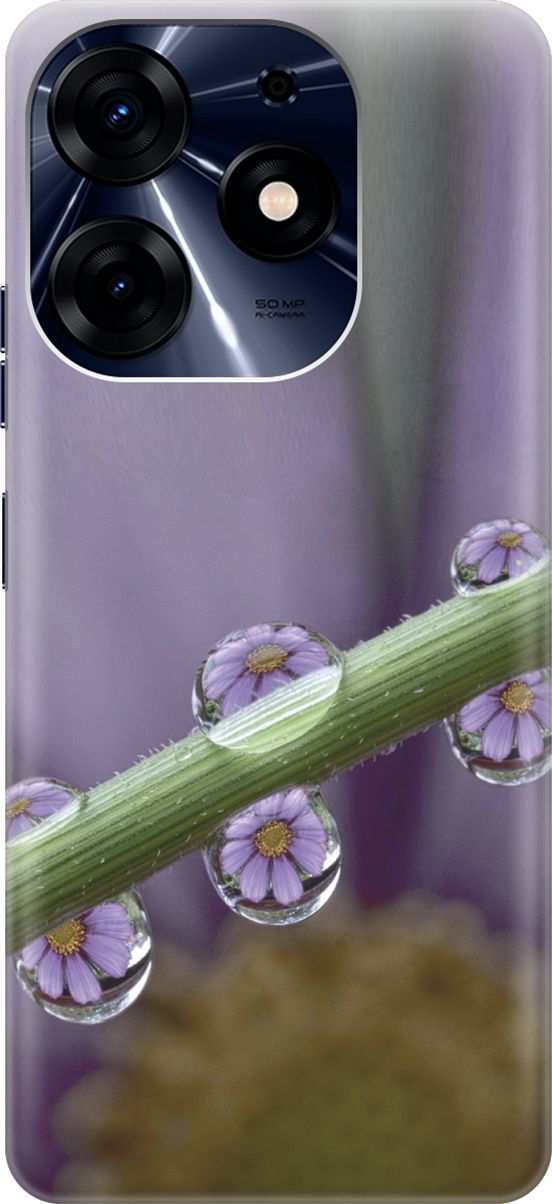 

Чехол на Tecno Spark 10 Pro "Сиреневые цветы в каплях", Зеленый;фиолетовый, 159563