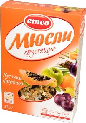 фото Мюсли emco с кусочками фруктов хрустящие 375 г emсo