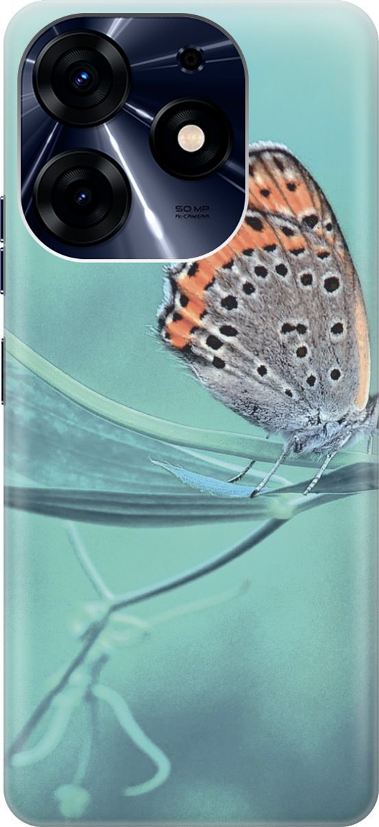 

Чехол на Tecno Spark 10 Pro "Бабочка на листке", Голубой;оранжевый, 159563