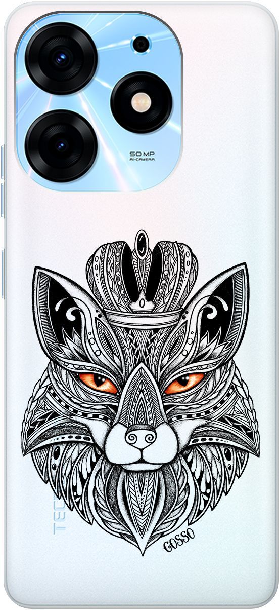 

Чехол на Tecno Spark 10 Pro с 3D принтом "Fox Queen" прозрачный, Прозрачный;серый, 159564