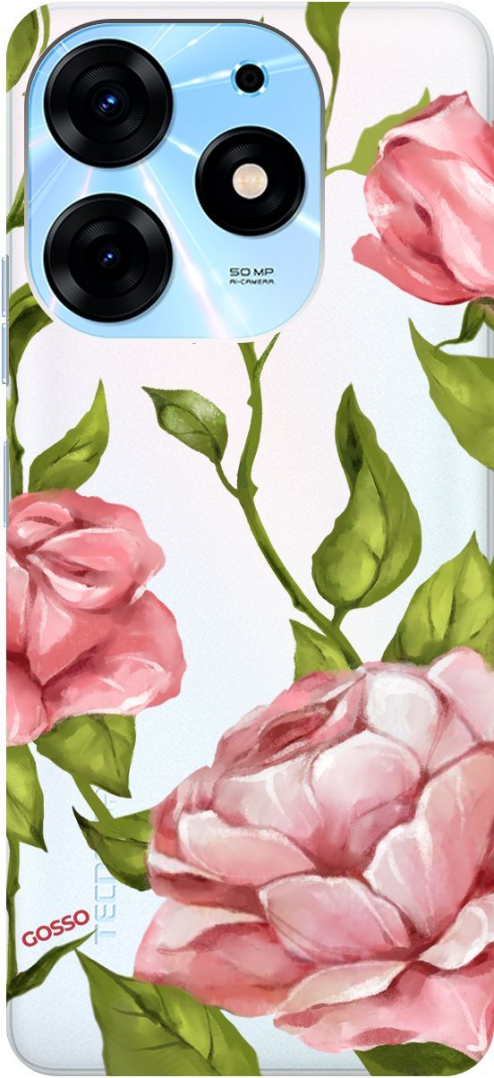 

Чехол на Tecno Spark 10 Pro с 3D принтом "Amazing Roses" прозрачный, Прозрачный;белый, 159564