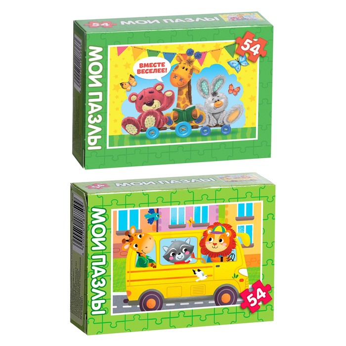 

Набор пазлов «Весёлые зверята», 2 штуки по 54 элемента, Наборы пазлов 54 элемента Puzzle Time
