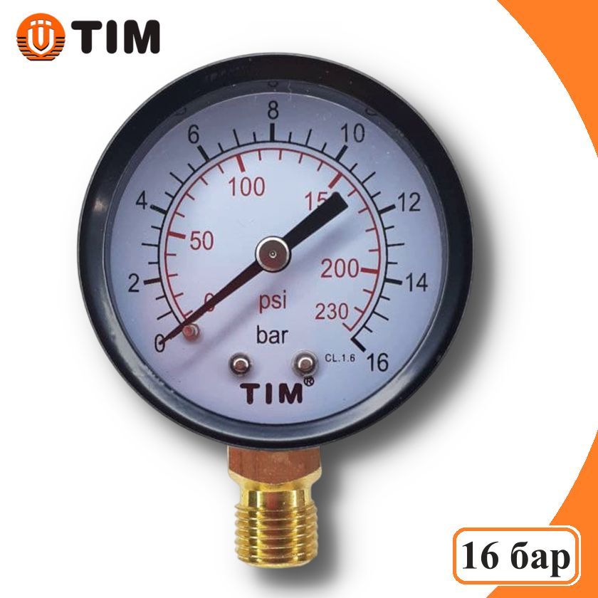 Манометр радиальный TIM Y-50-16 16 бар подключение 14 403₽