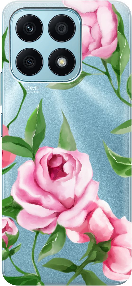 

Силиконовый чехол на Honor X8a с 3D принтом "Amazing Peonies" прозрачный, Прозрачный;розовый, 158892
