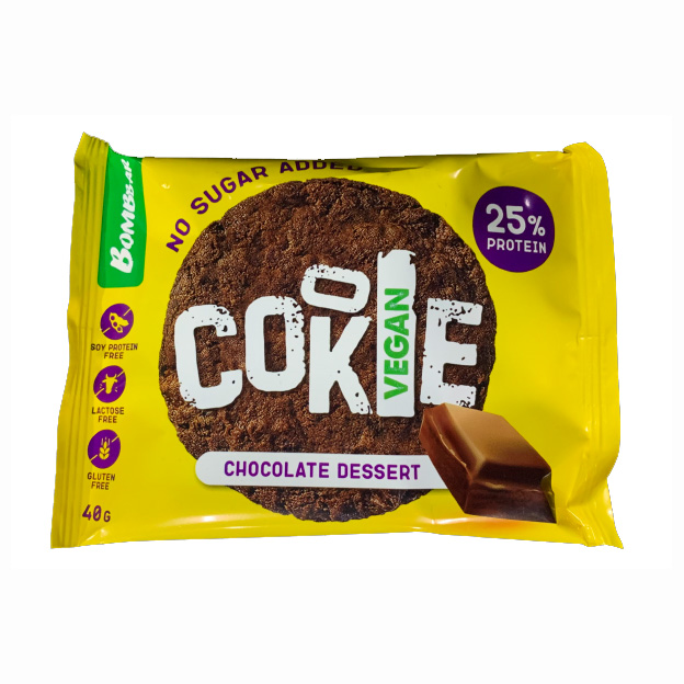 Bombbar протеиновое печенье Vegan Cookie, упаковка 10шт по 40г (Шоколадный десерт)