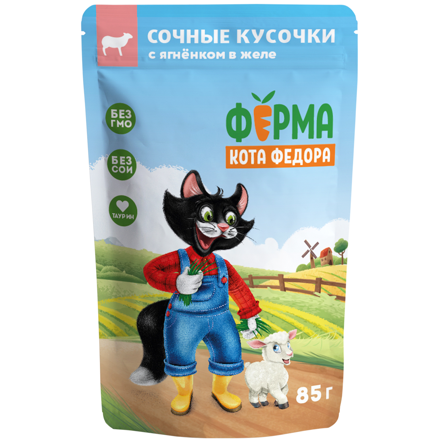 

Влажный корм для кошек ФЕРМА КОТА ФЁДОРА сочные кусочки в желе с ягненком 85 г