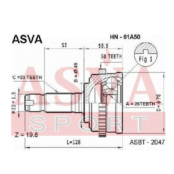 фото Asva 'hn61a50 шрус внешний 1шт