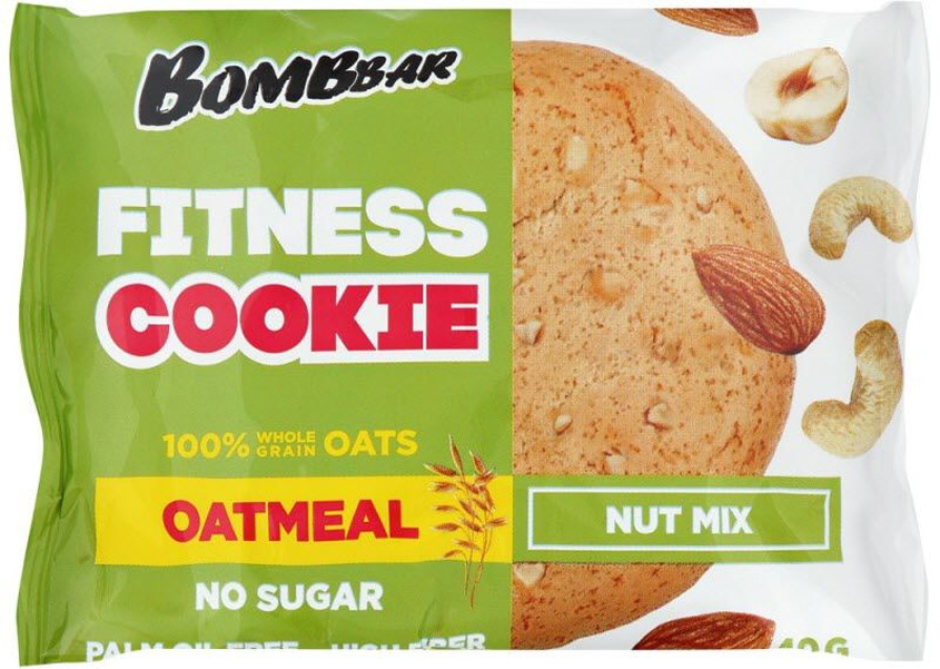 фото Bombbar печенье овсяное bombbar fitness cookie 40 г, 1 шт, вкус: ореховый микс