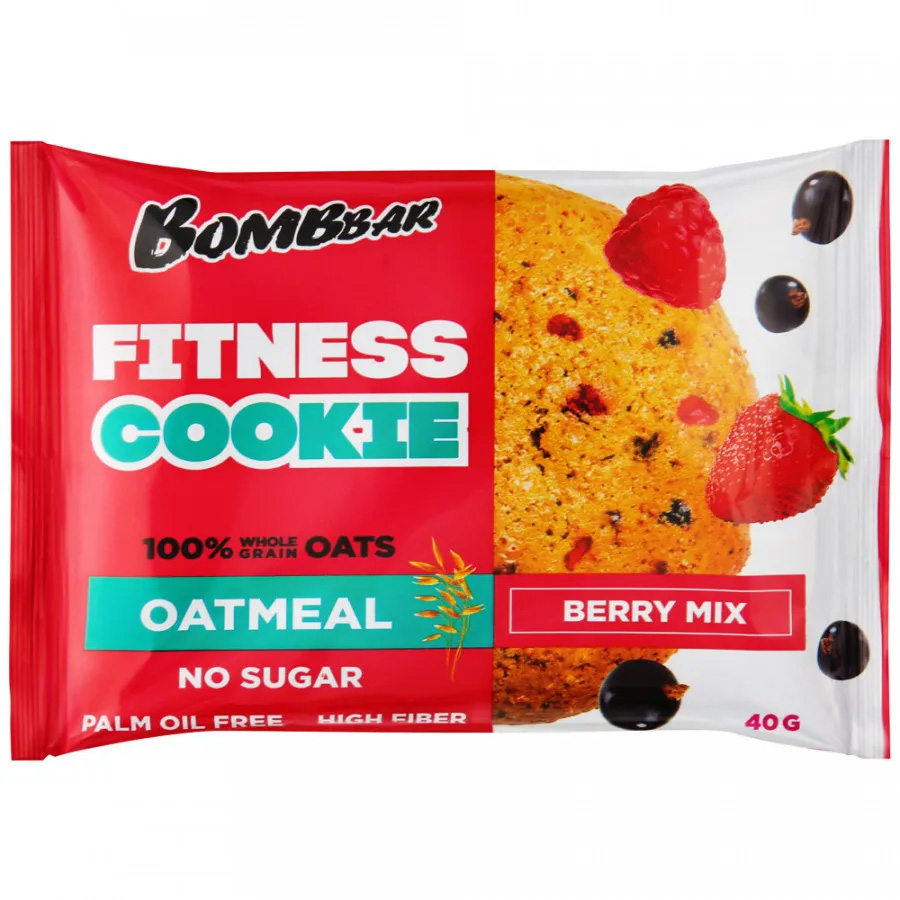 фото Bombbar печенье овсяное bombbar fitness cookie 40 г, 1 шт, вкус: ягодный микс