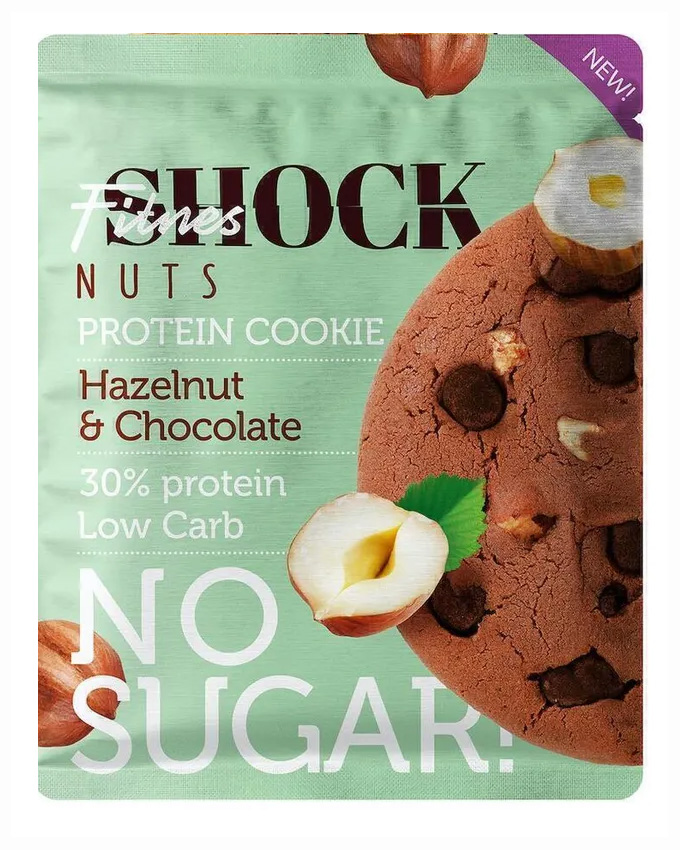 Печенье неглазированное FitnesSHOCK Protein Cookie Nuts, 12 шт, вкус: фундук-шоколад